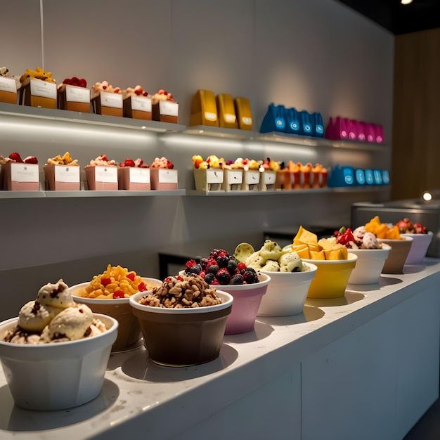 different ice cream varieties in a modern ice cream shop