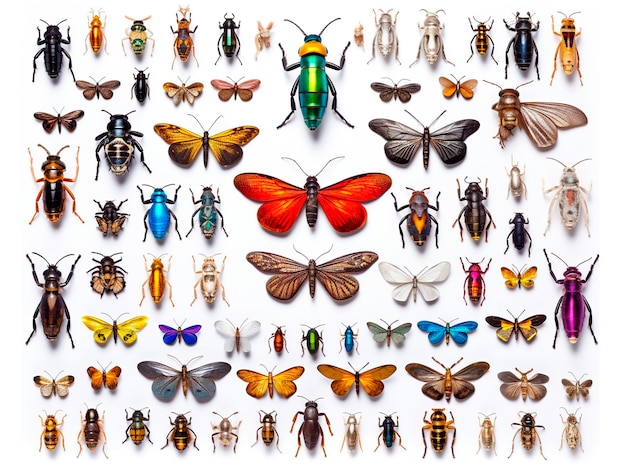 Different insects on white background