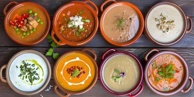 Different Kind of Soups in a different bowls top view Ai Generated