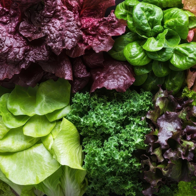 Photo different kinds of lettuce assortment background filling the entire image