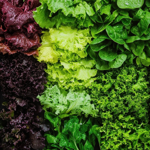 different kinds of lettuce assortment background top view filling the entire image