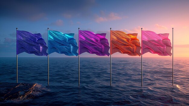 Photo different lgbtqia pride flags waving