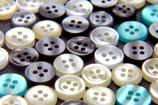 Different mother of pearl buttons on fabric
