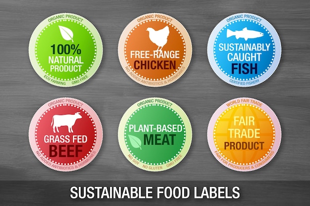 Photo different natural and sustainable product labels