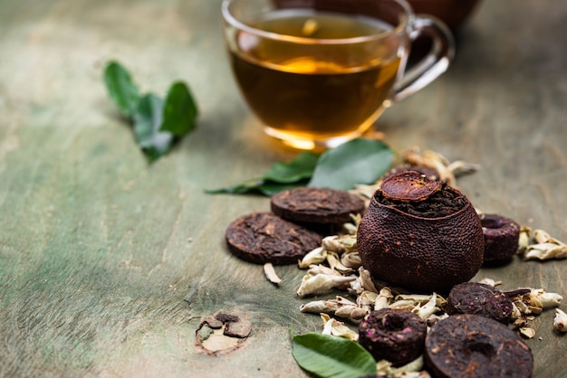 Different pressed Chinese pu-erh tea