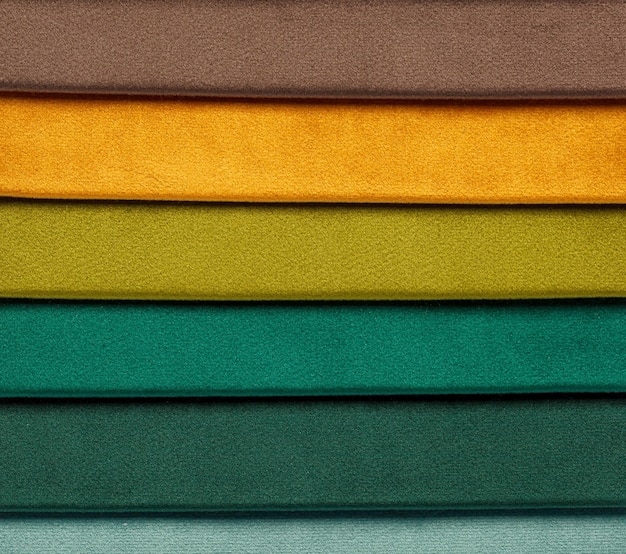 Different samples of velvet fabric