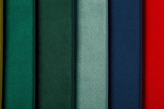 Different samples of velvet fabric