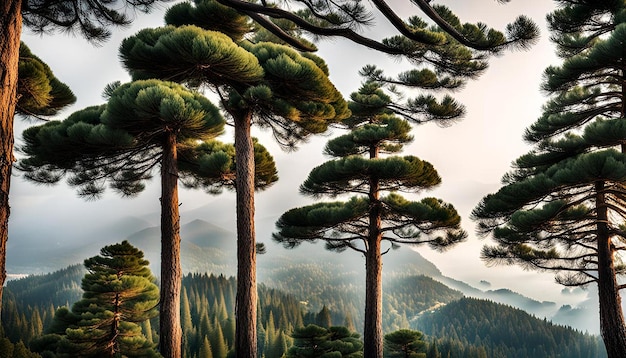 Photo different shapes of pine trees