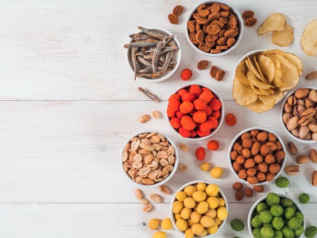 Different snacks for beer