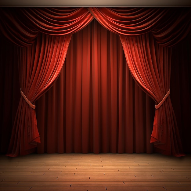 Photo different stages and red curtains on front or back of the stage