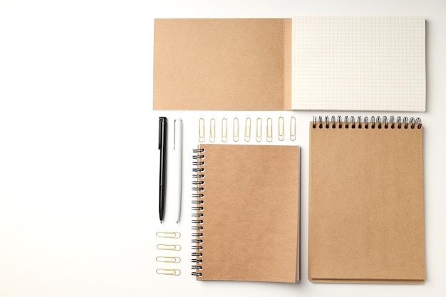 Different stationery for office or study on white background