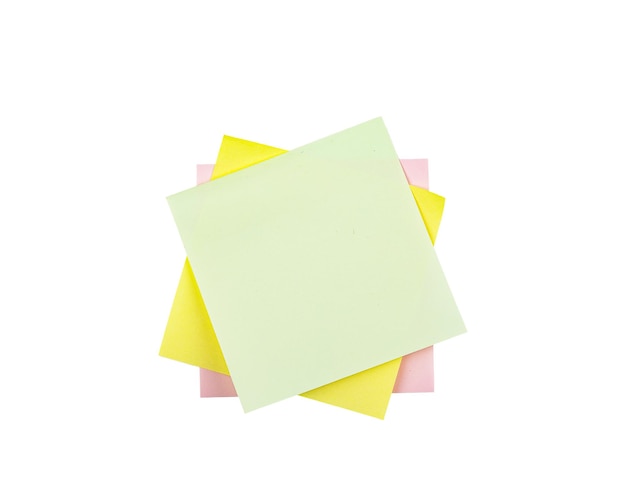 Different sticky notes blank memo sticker stack top view isolated on white