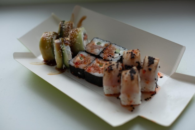 Different sushi delivery Varieties of sushi for lunch or dinner