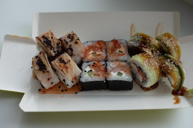 Different sushi delivery Varieties of sushi for lunch or dinner