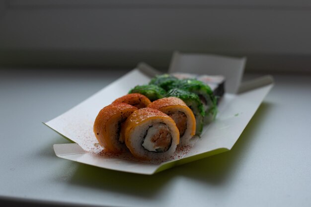 Different sushi delivery Varieties of sushi for lunch or dinner