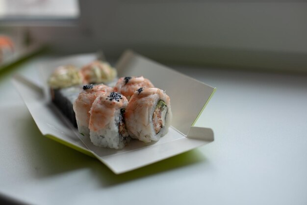 Different sushi delivery Varieties of sushi for lunch or dinner