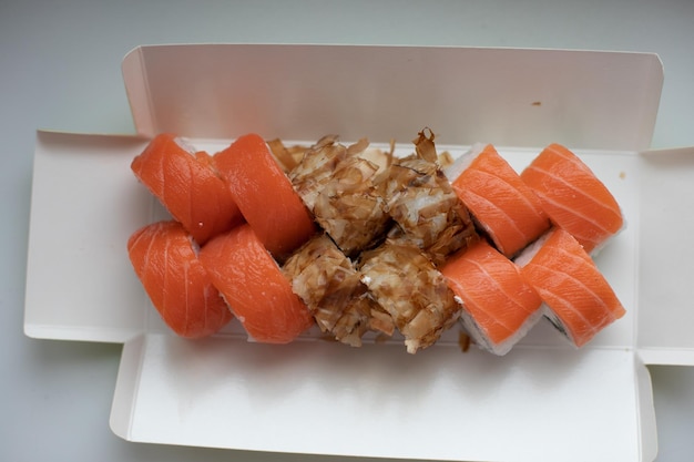 Different sushi delivery varieties of sushi for lunch or dinner