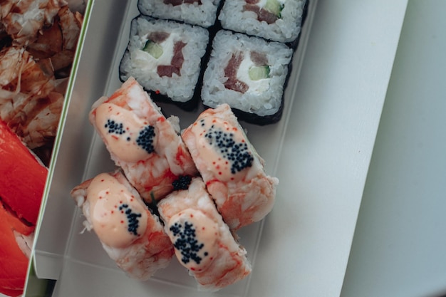 Different sushi delivery Varieties of sushi for lunch or dinner