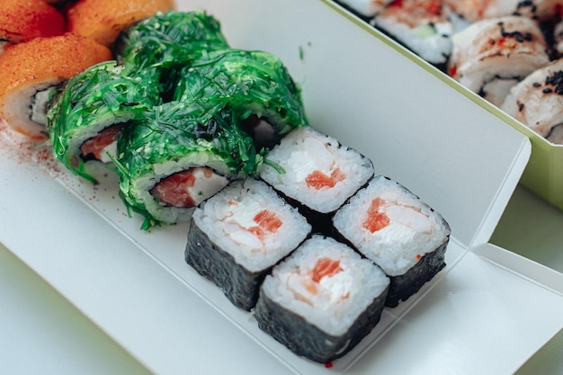 Different sushi delivery Varieties of sushi for lunch or dinner