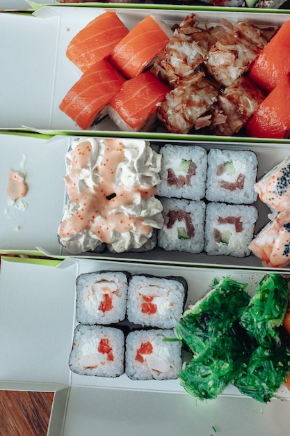 Different sushi delivery varieties of sushi for lunch or dinner