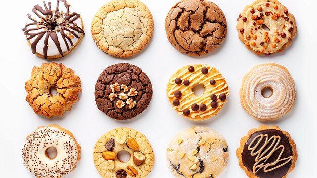 Different tasty cookies on white background