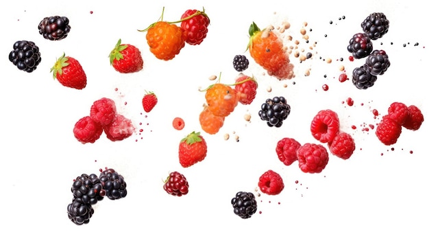 different type of berry fruit splash with water on white background