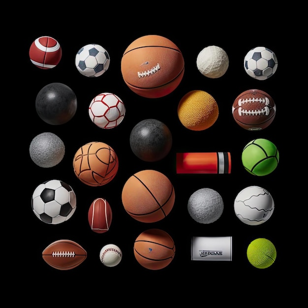 Different types of balls from various sports including basketball volleyball and soccer