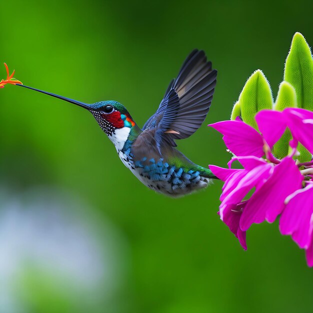 Different types birds sitting on an orange branch in a natural jungle setting Generative AI