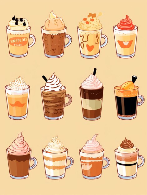 Photo different types of cappuccino generated by ai