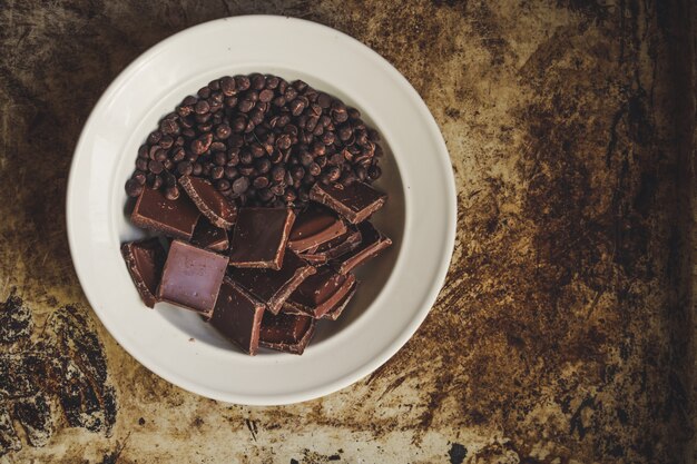 Different types of chocolate in a white plate