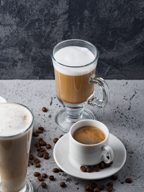 Different types of coffee on a table