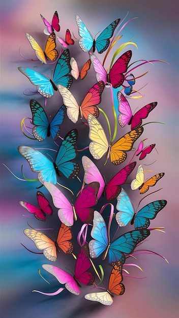 Different types of colorful butterflies