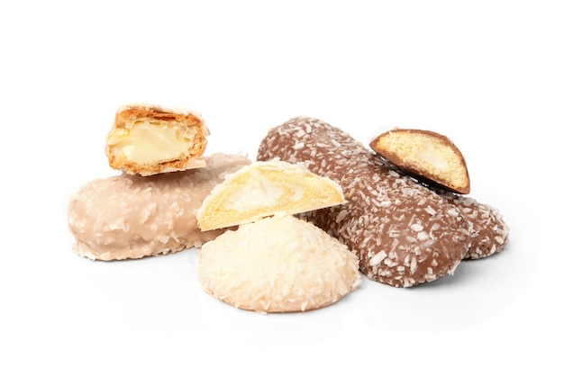 Different types of cookies isolated on white.