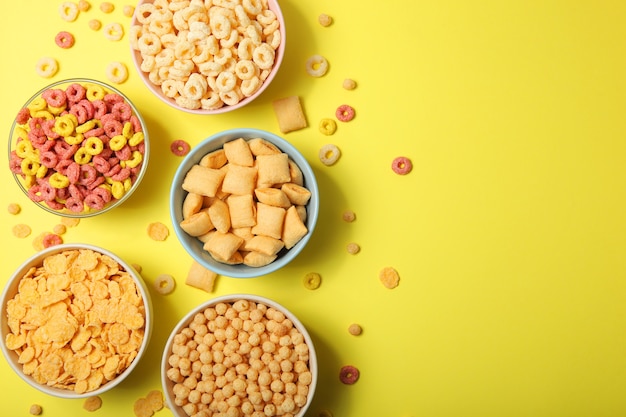 Different types of corn breakfasts on the table closeup