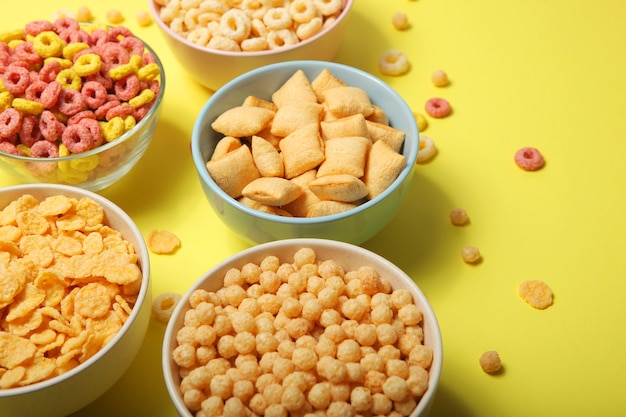 Different types of corn breakfasts on the table closeup