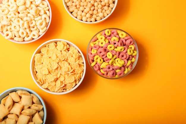 Different types of corn breakfasts on the table closeup