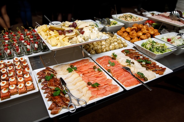 Different types of fish on the banquet table