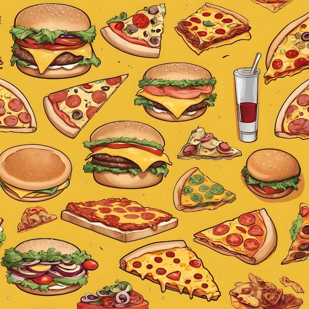 Different types of junk food illustration