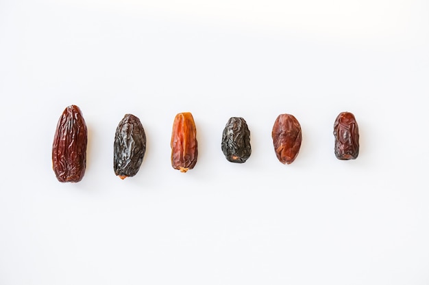 Different types on sizing and species of date palms isolated in a white background 