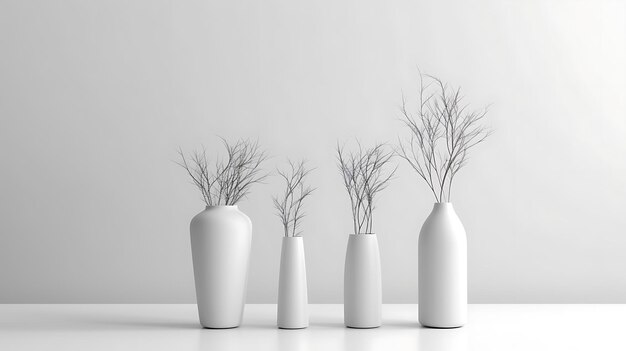 Photo different types of vases set white minimalist background