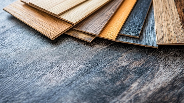 Photo different types of wooden floor samples arranged on a flat surface for comparison in a welllit room