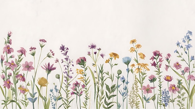 Different wild flowers on paper background