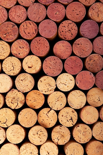 Different Wine bottle corks, closeup. Wine corks of white and red wine. Design element.