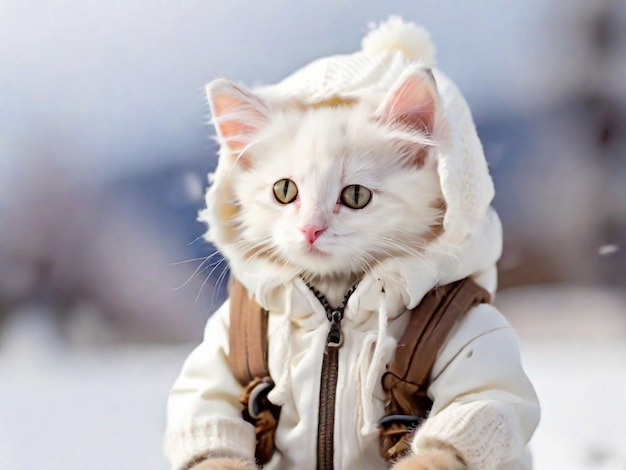 diffusion xl white baby cat in winter clothes