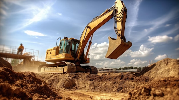 A digger is working on a construction site.