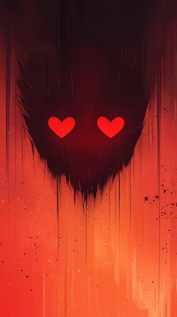 Digital Abstract Art with Red Hearts