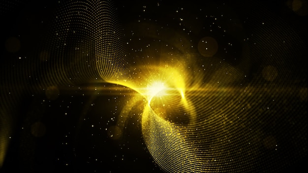 Digital abstract gold color particles twist and light background