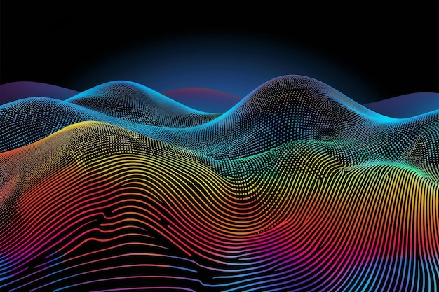 Digital abstract waves of light on a black background illustrating dynamic movement and energy