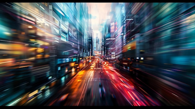 Photo a digital abstract with a blurred cityscape background it has a timelapse effect giving it a