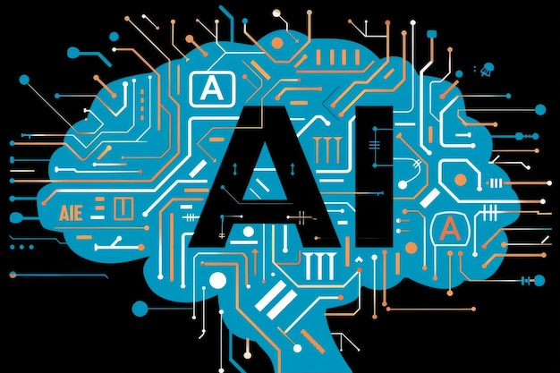 Digital AI brain with various elements symbolizing the integration of artificial intelligence in h